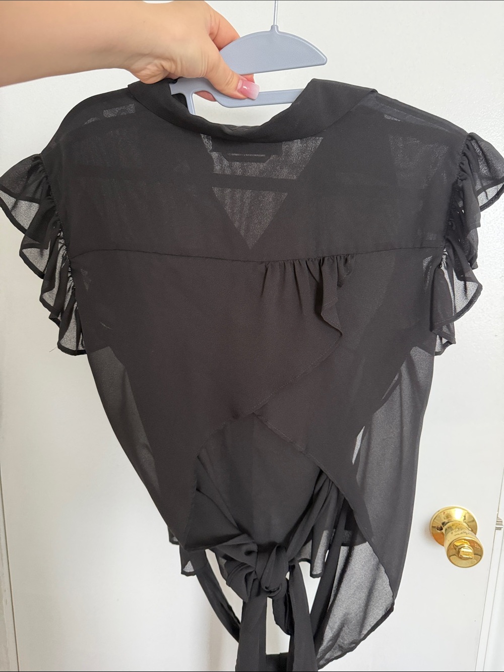 MSGM Black Ruffle Sleeve Button-Front Blouse - Picture 9 of 11